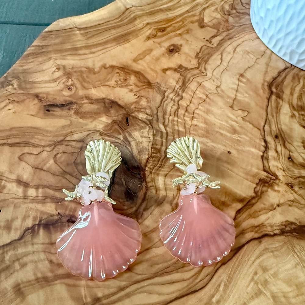 Gold-Tone Pink Shell Drop Earrings for Women